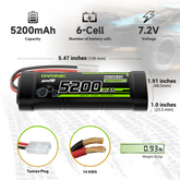2 × OVONIC 7.2V 5200mAh NiMH Battery Pack 6-Cell with Tamiya Plug for RC Cars & Trucks